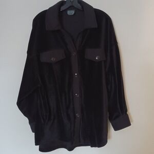 Arula Women Velvet Corduroy Shacket Button Down Shirt Jacket Black XL